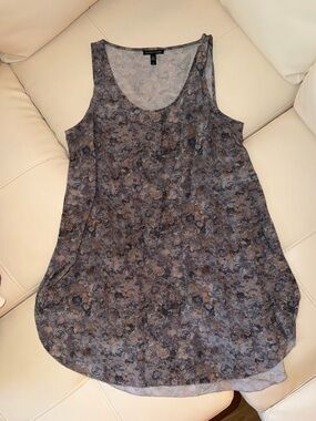 Eileen Fisher Gray Floral-Print Sleeveless Tunic Tank